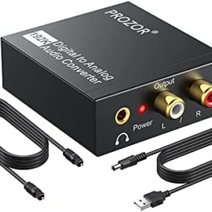 PROZOR 192KHz Digital to Analog Audio Converter DAC Digital SPDIF Optical to Analog L/R RCA Converter Toslink Optical to 3.5mm Jack Adapter for PS3 HD DVD PS4 Amp Apple TV Home Cinema