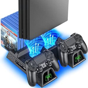 PS4 Stand Cooling Fan Station for Playstation 4/PS4 Slim/PS4 Pro, OIVO PS4 Pro Vertical Stand with Dual Controller EXT Port Charger Dock Station and 12 Game Slots
