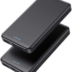 Portable Charger Power Bank 10000mAh【2 Pack】 Ultra Slim Design Portable Phone Charger with USB C Input & 2 Output Backup Charging External Battery Pack for Smart Phone, Android Phone,Tablet etc