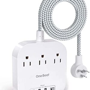 Power Strip with USB C, 3 Outlets 4 USB Ports (22.5W/4.5A) Desktop Charging Station, Flat Plug, 5ft Braided Extension Cord, Non Surge Protector for Travel, Cruise Ship, ETL Listed