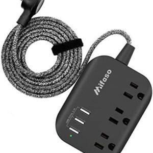 Power Strip with USB, Mountable Flat Plug Power Strip with 3 Outlets 3 USB Ports(Smart 3.1A), 5ft Braided Extension Cord, Compact for Cruise Ship, Travel, Home, Office