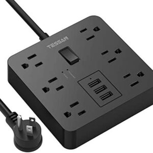 Power Strip with USB, TESSAN Desktop 5 Ft Extension Cord Flat Plug with 6 Widely Spaced Outlets, Built-in 1700J Surge Protector for Home and Office Accessories, Black