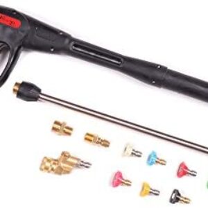 Pressure Washer Gun Accessories Kit: 4000 PSI Power Washer Wand Attachment w/High Pressure Extension, Pivot Connector, Male Adapter Parts & Quick Connect Water Spray Nozzles for Car Wash or Concrete