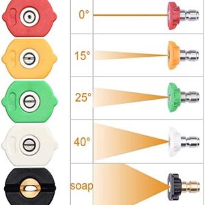 Pressure Washer Tips Power Washer Soap Nozzle Tips Multiple Degrees 1/4 Quick Connect Design Up to 4,500 PSI 2.5 GPM(5-Pack)