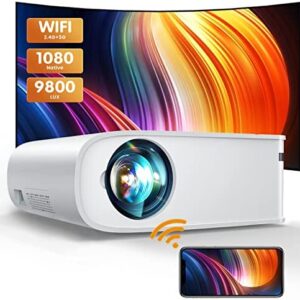 Projector, ARTSEA Native 1080P 5G WiFi HD Projector for iPhone, 2022 Upgrade Outdoor Movie Projector with 100Inch Projection Screen, 9800L 4K 300” Home Video Projector for TV Stick/PS4/Android/iOS