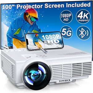 Projector with WiFi and Bluetooth, 5G WiFi Native 1080P 9500L YOWHICK Outdoor Projector 4K Support, Mini Portable Movie Projector with Screen, for HDMI, VGA, USB, Laptop, iOS & Android Phone