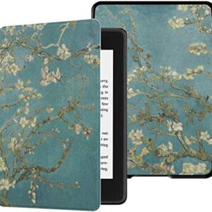 QIYI Case Fits Kindle Paperwhite 10th Generation 2018 Released Flowers Print eBook Reader Covers Smart Accessories PU Leather Covers with Auto Wake / Sleep – Apricot Tree in Blossom