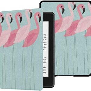 QIYI Cover Fits All-New Kindle Paperwhite Water-Safe Fabric 10th Gen 2018 Leather Cases Kids Accessories Ereader Protective Sleeves Shock Absorption – Flamingos in Line
