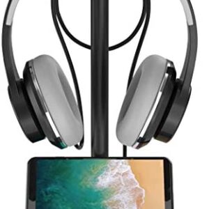 RGB Headphone Stand with USB Hub KAFRI Desk Gaming Headset Holder Hanger Rack with 1 USB2.0 Extension Charging Port Extender Cord – Suitable for Gamer Desktop Table Game Earphone Accessories