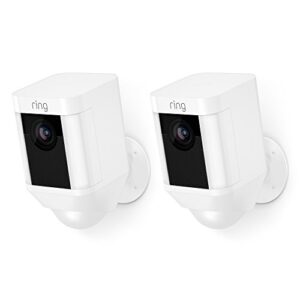 Ring Spotlight Cam Battery HD Security Camera with Built Two-Way Talk and a Siren Alarm, White, Works with Alexa – 2-Pack