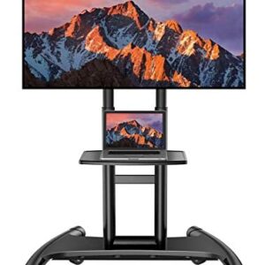 Rolling/Mobile TV Cart with Wheels for 32-75 Inch LCD LED 4K Flat Screen TVs – UL Certificated TV Floor Stand with Shelf Holds Up to 100 lbs, Height Adjustable Trolley Max VESA 600x400mm- PSTVMC05