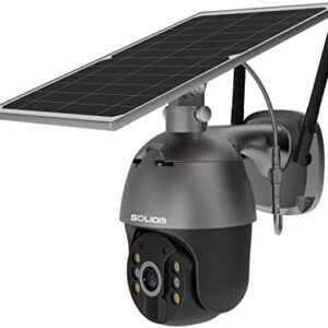 S600 3G/4G LTE Outdoor Solar Powered Cellular Security Camera Wireless,Pan Tilt 360°View Spotlight,1080p Night Vision,2 Way Talk,PIR Motion Sensor,No WiFi,Soliom