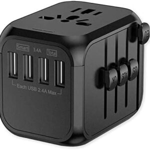 SAUNORCH Travel Adapter Accessories,Universal International Power Adapter W/ 3.4A 4XUSB Wall Charger, European Plug Adapter Converter for Europe UK EU US CA AU Italy Asia
