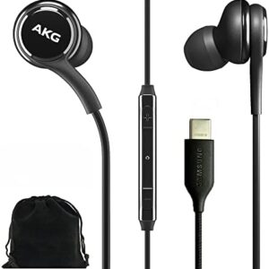 Samsung AKG Earbuds Original USB Type C in-Ear Earbud Headphones with Remote & Mic for Galaxy A53 5G, S22, S21 FE, S20 Ultra, Note 10, Note 10+, S10 Plus – Braided – Includes Velvet Pouch – Black
