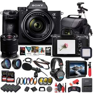 Sony Alpha a7 III Mirrorless Digital Camera with 28-70mm Lens (ILCE7M3K/B) + 4K Monitor + Headphones + Pro Mic + 2 x 64GB Memory Card + 3 x NP-FZ-100 Battery + Corel Photo Software + More (Renewed)