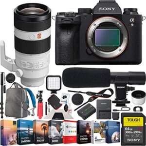 Sony a9 II Full Frame Mirrorless Camera Body FE 100-400mm F4.5-5.6 GM G Master Lens ILCE-9M2 + SEL100400GM Bundle with Photo Video LED, Monopod, Software, Deco Gear Backpack & Accessories