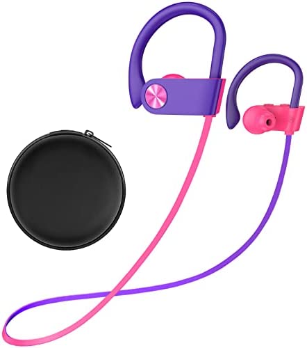 Stiive Bluetooth Headphones, Wireless Sports Earbuds IPX7 Waterproof with Mic, Stereo Sweatproof in-Ear Earphones, Noise Cancelling Headsets for Gym Running Workout, 12 Hour Playtime - RedPurple