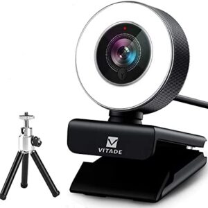 Streaming Webcam 1080P with Adjustable Ring Light, Advanced Auto-Focus with Tripod Vitade 960A HD USB Web Cam for Xbox Gaming Conferencing Video Chatting Mac Desktop Computer Laptop Wide Angle Webcam