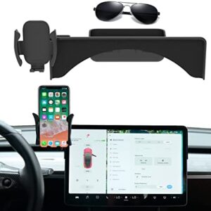 TAUTO for Tesla Model Y Model 3 Phone Holder Cell Phone Mount Silence Screen Phone Cradle Kits Compatible with 5.5-7.0″ Smartphones Accessories with Silicone Sunglasses Organizer