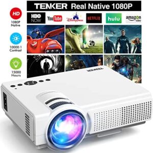 TENKER Native 1080P Projector, 7500L High Brightness Full HD Outdoor Movie Projector, 200″ Giant Screen LCD Video Projector, Portable Mini Projector for Cartoon, Compatible w/Laptop/PC/DVD/TV