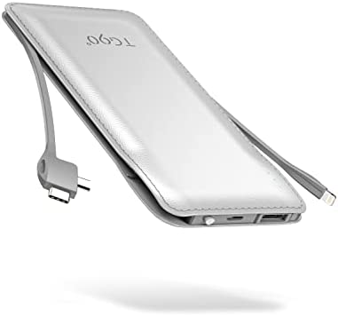 TG90 10000mah Power Bank External Battery Packs, Portable Charger with Built-in Lightning and Type-C Cable for Cell Phone Battery Backup, Portable Phone Charger Compatible with iPhone, Android Phones