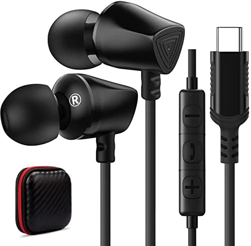 TITACUTE USB C Headphone for Samsung S22 Ultra S21 S20 FE Galaxy Z Flip 3 4 Fold A53 Digital Type C Earphone with Microphone Noise Canceling Wired Earbuds for iPad Pro Air Mini Pixel 6 5 OnePlus Black