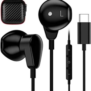 TITACUTE USB C Headphones for Samsung S21 S20 FE S22 Galaxy Z Flip 4 Fold 3 A53 Digital Type C Earphone with Mic Control Noise Canceling Wired Earbuds for iPad Pro Air Mini Pixel 6 Pro OnePlus 9 Black
