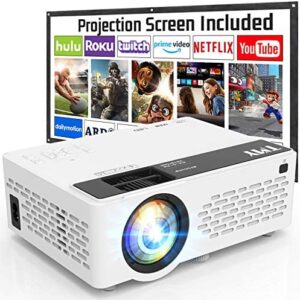 TMY Projector 7500 Lumens with 100″ Projector Screen, 1080P Full HD Supported Portable Projector, Mini Movie Projector Compatible with TV Stick Smartphone HDMI USB AV, for Home Cinema & Outdoor Movies