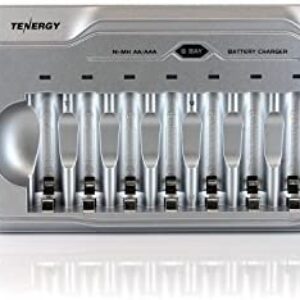 Tenergy TN145 AA AAA Battery Charger, 8-Slot Household Battery Charger, AA Cell Battery Charger with Individual Bays and LED Indicators, for NiMH/NiCd Rechargeable Batteries