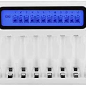 Tenergy TN160 LCD Battery Charger 12-Bay Smart Battery Charger for AA/AAA NiMH/NiCd Rechargeable Batteries Charger with Refresh Function Household Battery Charger w/AC Wall Adapter