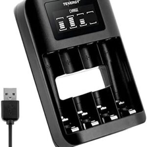 Tenergy TN474U 4-Bay NiMH/NiCD Battery Charger with LCD Display and USB Input, Portable Charger for AA/AAA NiMH and NiCD Batteries