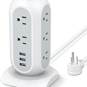 Tower Power Strip with 11 Outlets 3 USB Chargers, TESSAN Surge Protector Tower 1875W/15A, 6 Feet Extension Cord with Multiple Outlets, Flat Plug, Office Supplies, Desk Accessories, Dorm Essentials