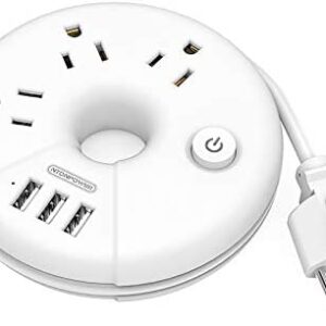 Travel Power Strip, NTONPOWER 3 Outlets 3 USB Portable Desktop Charging Station Short Extension Cord 15 inches for Office, Home, Hotels, Cruise Ship, Nightstand, White