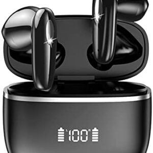 True Wireless Bluetooth 5.1 Headphones, Waterproof Light-Weight HiFi Stereo Touch Control Noise Cancelling Earbuds Built-in Microphone with LED Display Charging Case for iOS & Android