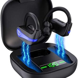 Tsauuc Wireless Earbud, Bluetooth 5.1 Headphones Sport Earbud in Ear 50H Deep Bass Noise Cancelling Earphones with Mic, IP7 Waterproof Earhooks Headset USB-C/LCD Display for Running