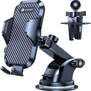 VICSEED Universal Cell Phone Holder for Car [Solid & Durable] Car Phone Holder Mount for Dashboard Windshield Air Vent Long Arm Strong Suction Cell Phone Car Mount Thick Case Heavy Phones Friendly