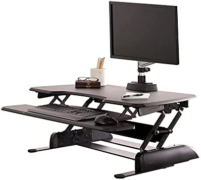 VariDesk Essential 36 by Vari - Two-Tier Standing Desk Converter for Monitor & Accessories - Height Adjustable Sit Stand Desk - Fully Assembled Monitor Riser for Home Office - 36" Wide, Black