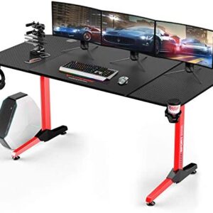 Vitesse Gaming Desk, Gaming Computer Desk, PC Gaming Table, T Shaped Racing Style Professional Gamer Game Station with Large Mouse pad, USB Gaming Handle Rack, Cup Holder and Headphone Hook (Red)