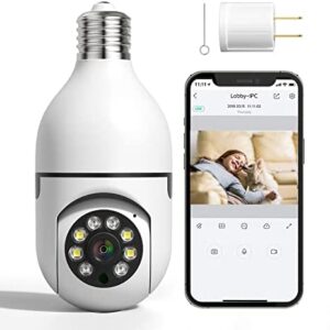 Wireless Light Bulb Camera, 360°Panoramic Surveillance Cam, 2.4GHz WiFi Smart 1080P Outdoor Security Camera with Motion Detection Alarm Night Vision Two-Way-Talk Phone Remote View Indoor E27