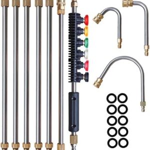 Xiny Tool Pressure Washer Extension Wand, 10 Pack Upgrade Power Washer Lance with 5 Atomization Nozzle Tips, 30°, 90°,1 Gutter Cleaner Attachment Curved Rod, 1/4″ Quick Connect, 4000 PSI