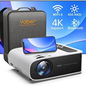 YABER Pro V8 4K Projector with WiFi 6 and Bluetooth 5.0, 450 ANSI Outdoor Projector, Native 1080P Portable Movie Projector, 250″ Display&Zoom, 5G Projector Compatible with TV Stick, Phone, Computer
