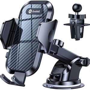 andobil Phone Mount for Car (Bumpy Roads Friendly) Cell Phone Holder Car — Easy Clamp Hands-Free Universal — Fit for Dashboard-Windshield-Vent iPhone 13 12 Pro Max 14 , Samsung Galaxy S22 All Phones