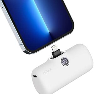iWALK Portable Charger 4800mAh Power Bank Fast Charging and PD Input Small Docking Battery with LED Display Compatible with iPhone 14/14 Pro Max/13/13 Pro Max/12/12 Pro/11/XR/XS/X/8/7/6,White