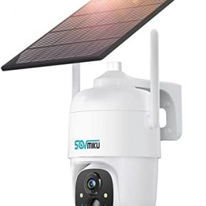 【2K, AI】 CQ1 Wireless Camera Outdoor,SOVMIKU Solar WiFi Battery Power Security Camera,3MP 360° PTZ Surveillance Camera with 2 Way Audio Spotlights Color Night Vision Smart Detection,Vicohome App