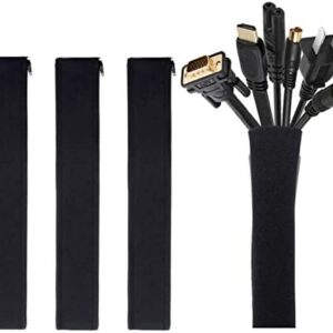 [4 Pack] JOTO Cable Management Sleeve, 19-20 Inch Cord Organizer System with Zipper for TV Computer Office Home Entertainment, Flexible Cable Sleeve Wrap Cover Wire Hider System -Black