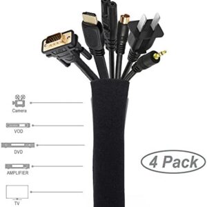 [4 Pack] JOTO Cable Management Sleeve, 19-20 Inch Cord Organizer System with Zipper for TV Computer Office Home Entertainment, Flexible Cable Sleeve Wrap Cover Wire Hider System -Black