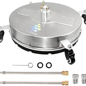 EDOU DIRECT Pressure Washer Surface Cleaner 18″ with wheels | Stainless Steel | HEAVY DUTY | 4,000 PSI Max Working Pressure | Includes: 2 Pressure Washer Extension Wand Attachments