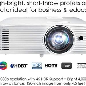 Optoma EH412ST Short Throw 1080P HDR Professional Projector | Super Bright 4000 Lumens | Business Presentations, Classrooms, or Meeting Rooms | 15,000 Hour lamp Life | Speaker Built in | Portable