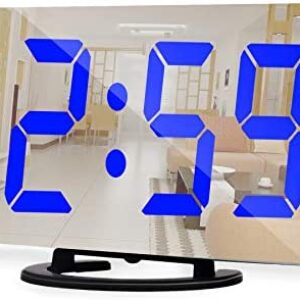 Digital Alarm Clocks,6.5 Inch Large Display LED Mirror Electronic Clock, with Dual USB Charging Ports,Snooze,12/24H,3 Adjustable Brightness,for Bedroom Home Office – Blue