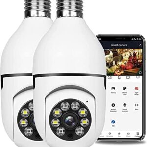 2PCS WiFi Lightbulb Security Camera Wireless Outdoor 1080P Indoor 360 Degree Security Cameras for Home Security, Smart Motion Detection, Two-Way Audio